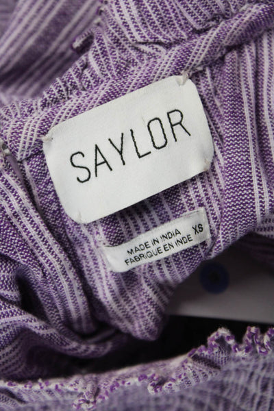 Saylor Women A-Line Mini Dress Purple Striped High Neck Cotton Size XS