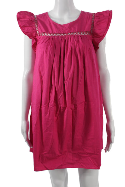 La Ven Womens Shift Dress Pink Round Neck Tie Waist Bohemian Size XS