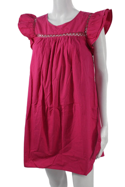 La Ven Womens Shift Dress Pink Round Neck Tie Waist Bohemian Size XS