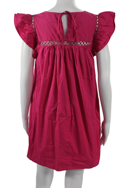 La Ven Womens Shift Dress Pink Round Neck Tie Waist Bohemian Size XS