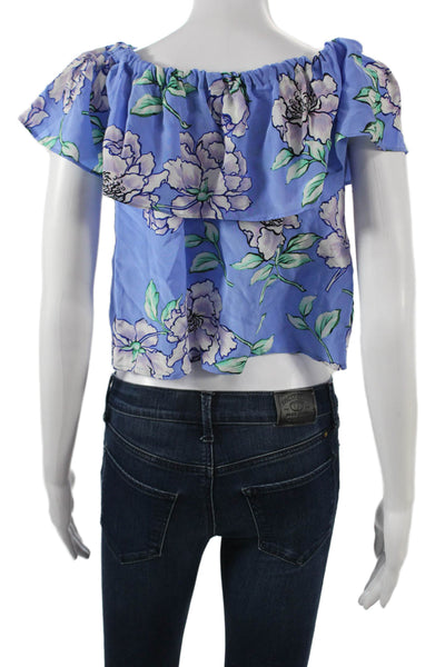 Yumi Kim Womens Cropped Sleeveless Floral Silk Blouse Blue Size S