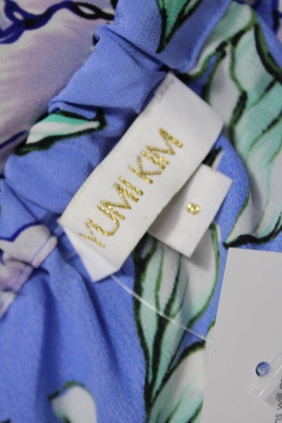 Yumi Kim Womens Cropped Sleeveless Floral Silk Blouse Blue Size S