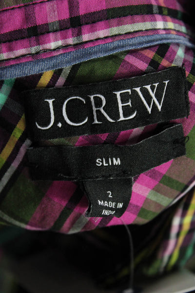 J Crew Women Black Plaid Collared Button-Up Rayon Blouse Long Sleeve Size 2