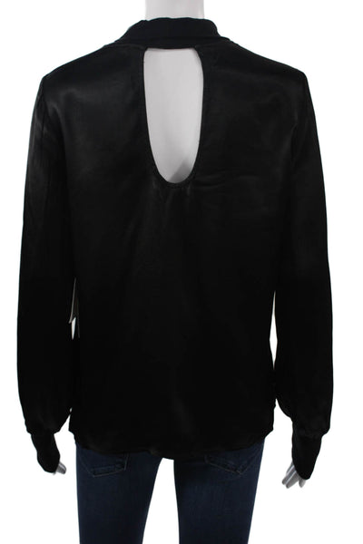 Nation LTD Women Black Mock Neck Long Sleeve Button Solid Rayon Blouse Size S