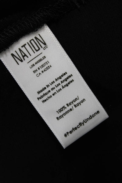 Nation LTD Women Black Mock Neck Long Sleeve Button Solid Rayon Blouse Size S