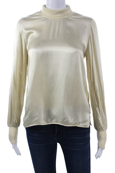 Nation LTD Women Beige Mock Neck Long Sleeve Rayon Blouse Size XS