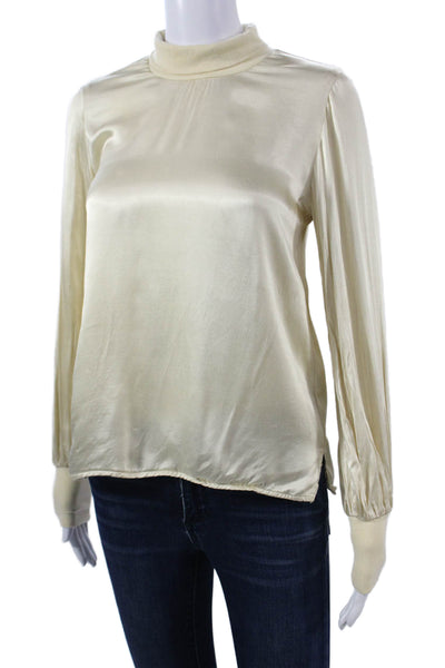 Nation LTD Women Beige Mock Neck Long Sleeve Rayon Blouse Size XS