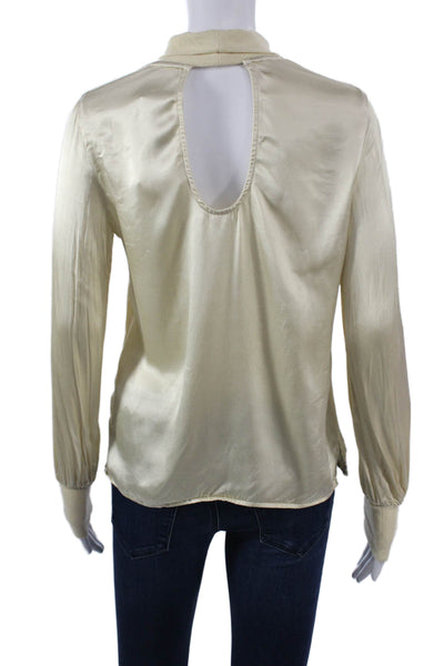 Nation LTD Women Beige Mock Neck Long Sleeve Rayon Blouse Size XS