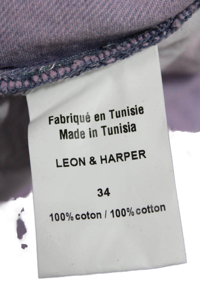 Leon & Harper Women Cropped Pants Purple High Rise Cotton Size 34