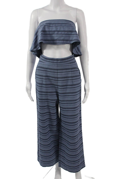 Mara Hoffman Women Strapless Blue Striped Organic Cotton Jumpsuit Size 4