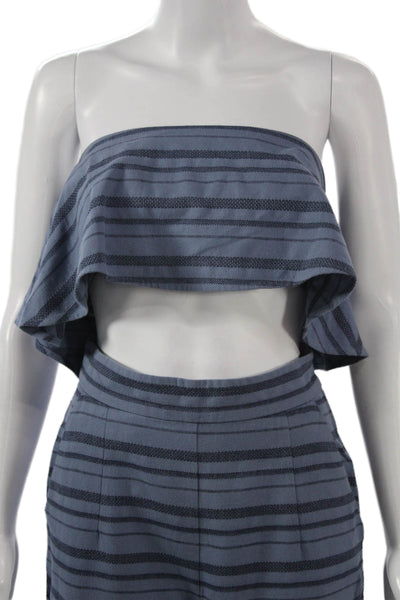 Mara Hoffman Women Strapless Blue Striped Organic Cotton Jumpsuit Size 4