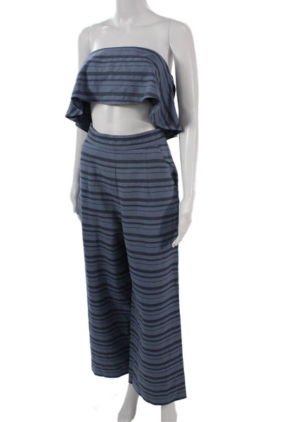 Mara Hoffman Women Strapless Blue Striped Organic Cotton Jumpsuit Size 4
