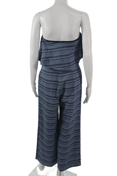 Mara Hoffman Women Strapless Blue Striped Organic Cotton Jumpsuit Size 4