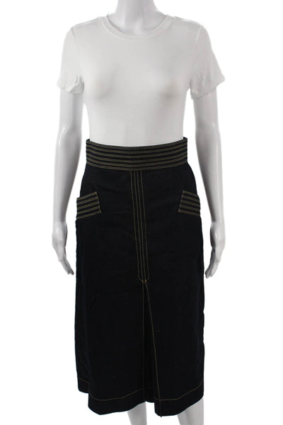 Olivia Palermo + Chelsea 28 Womens A-Line Skirt Black Striped Midi Size S