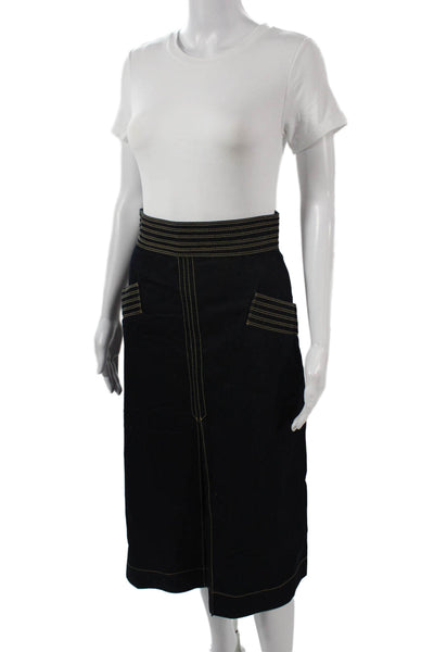 Olivia Palermo + Chelsea 28 Womens A-Line Skirt Black Striped Midi Size S