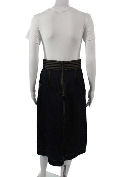Olivia Palermo + Chelsea 28 Womens A-Line Skirt Black Striped Midi Size S