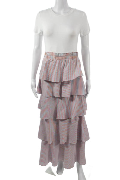 Prose & Poetry Womens Peasant Maxi Skirt Red Striped 100% Cotton Size XS