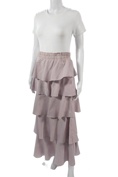 Prose & Poetry Womens Peasant Maxi Skirt Red Striped 100% Cotton Size XS