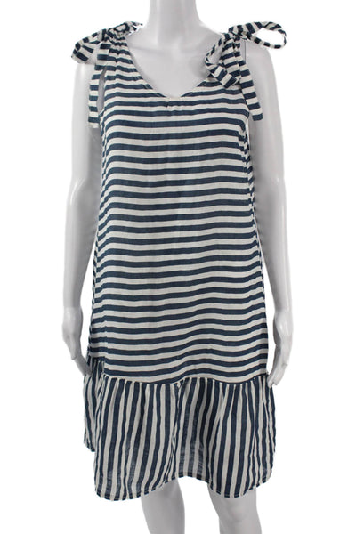 Francesca Bettini Womens Shift Sundress Dark Blue Linen V Neck Size XS