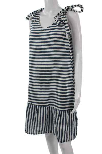 Francesca Bettini Womens Shift Sundress Dark Blue Linen V Neck Size XS
