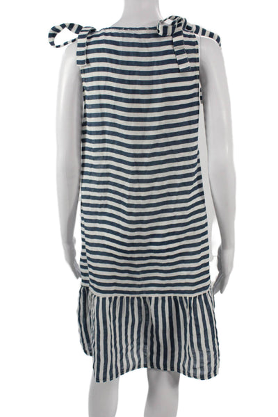 Francesca Bettini Womens Shift Sundress Dark Blue Linen V Neck Size XS