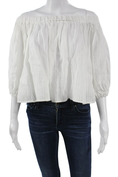 Frame Womens Cropped Linen Bohemian White Blouse 3/4 Sleeve Size XS