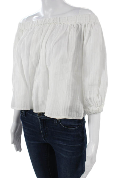 Frame Womens Cropped Linen Bohemian White Blouse 3/4 Sleeve Size XS