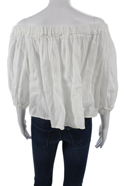 Frame Womens Cropped Linen Bohemian White Blouse 3/4 Sleeve Size XS