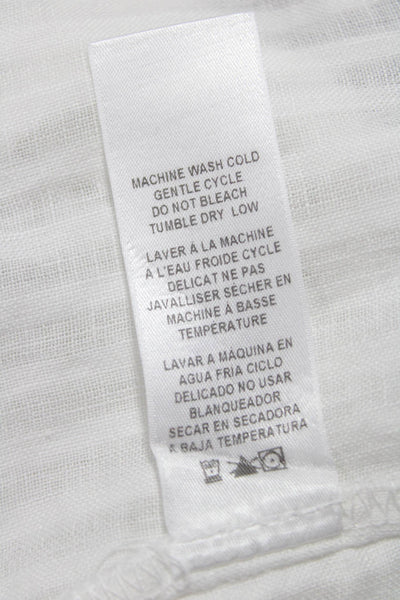 Frame Womens Cropped Linen Bohemian White Blouse 3/4 Sleeve Size XS