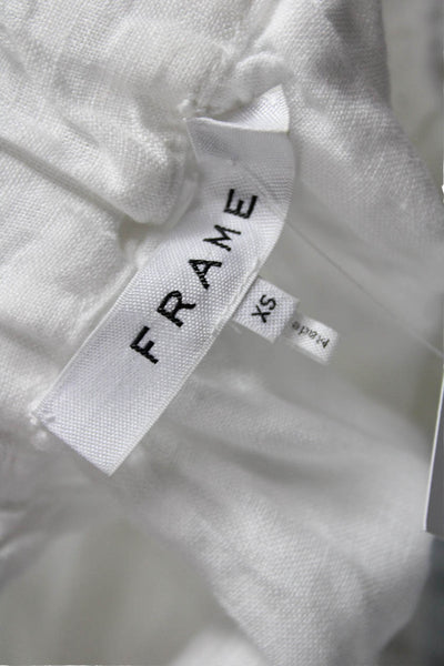 Frame Womens Cropped Linen Bohemian White Blouse 3/4 Sleeve Size XS