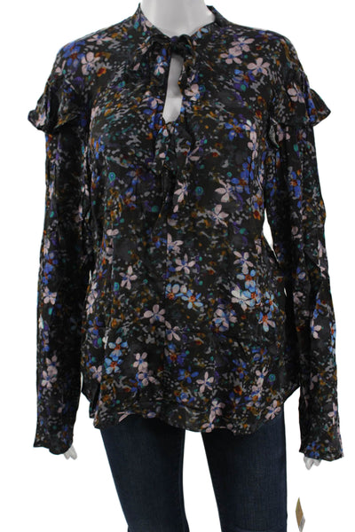 Rachel Rachel Roy Women Black Floral Tie Long Sleeve Viscose Blouse Size 14