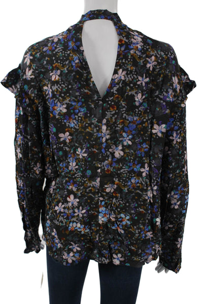 Rachel Rachel Roy Women Black Floral Tie Long Sleeve Viscose Blouse Size 14