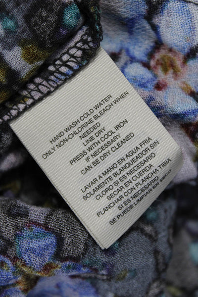 Rachel Rachel Roy Women Black Floral Tie Long Sleeve Viscose Blouse Size 14
