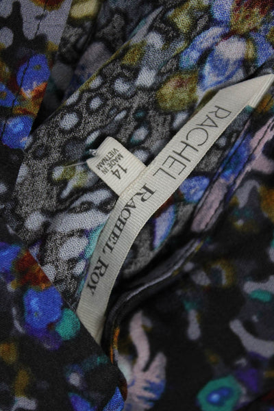 Rachel Rachel Roy Women Black Floral Tie Long Sleeve Viscose Blouse Size 14