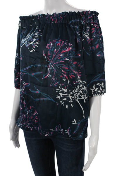 Rachel Rachel Roy Womens Dark Blue Floral Polyester 3/4 Sleeve Blouse Size 1X