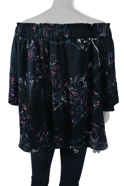 Rachel Rachel Roy Womens Dark Blue Floral Polyester 3/4 Sleeve Blouse Size 1X