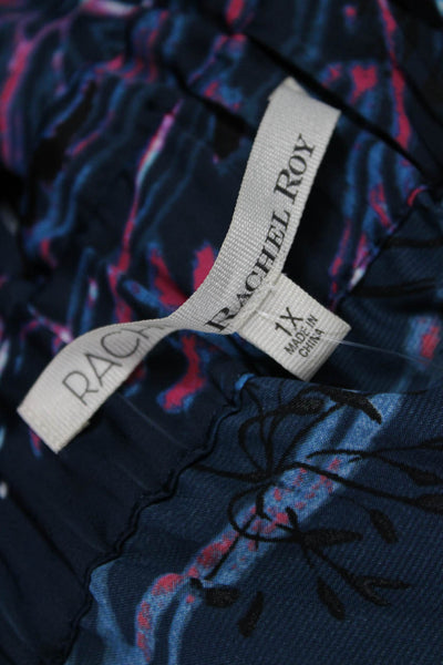 Rachel Rachel Roy Womens Dark Blue Floral Polyester 3/4 Sleeve Blouse Size 1X