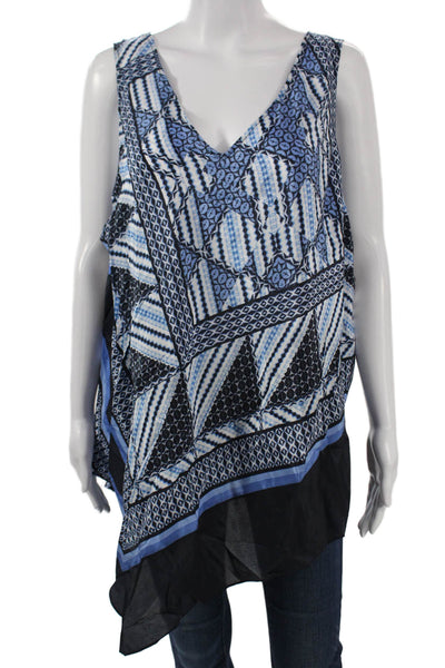 Nic + Zoe Women Sleeveless V Neck Tunic Black Geometric Aztec Size 2X