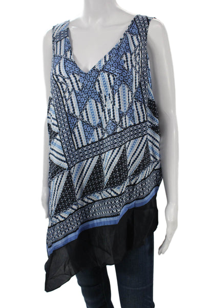 Nic + Zoe Women Sleeveless V Neck Tunic Black Geometric Aztec Size 2X