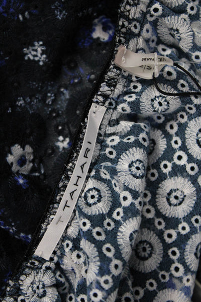 T Tahari Womens Bohemian Floral Tunic Black 3/4 Sleeve Round Neck Size M
