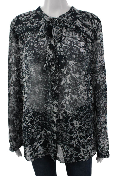 NYDJ Womens Black Floral Long Sleeve Button Blouse Size L