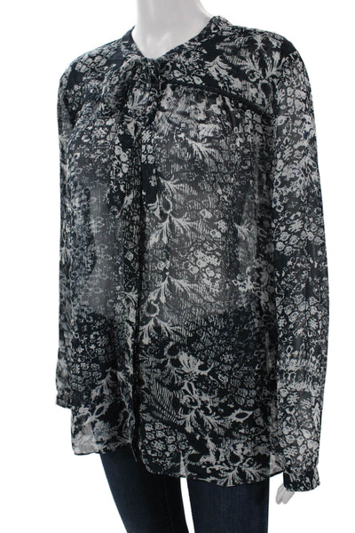 NYDJ Womens Black Floral Long Sleeve Button Blouse Size L