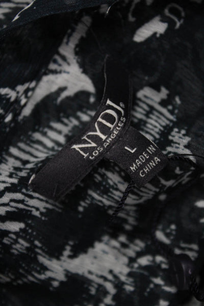 NYDJ Womens Black Floral Long Sleeve Button Blouse Size L