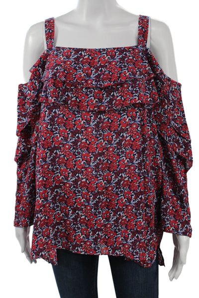 NYDJ Womens Dark Blue Floral Square Neck 3/4 Sleeve Polyester Blouse Size L