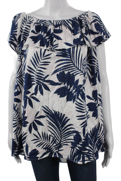 NYDJ Womens Tunic Blouse Dark Blue Floral Sleeveless 51% Cotton Modal Size 1X