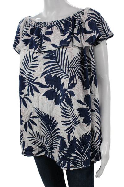 NYDJ Womens Tunic Blouse Dark Blue Floral Sleeveless 51% Cotton Modal Size 1X