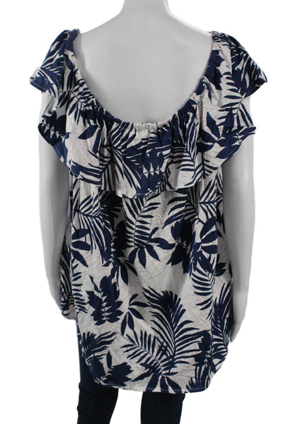 NYDJ Womens Tunic Blouse Dark Blue Floral Sleeveless 51% Cotton Modal Size 1X