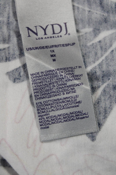 NYDJ Womens Tunic Blouse Dark Blue Floral Sleeveless 51% Cotton Modal Size 1X