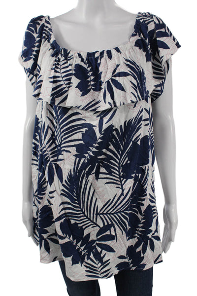 NYDJ Womens Tunic Blouse Dark Blue Floral Sleeveless Cotton Modal Size 2X