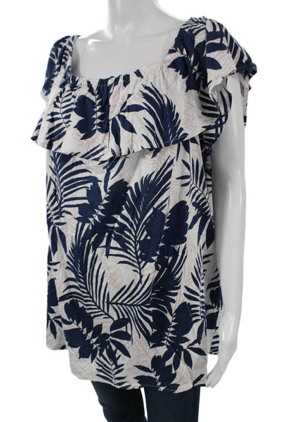 NYDJ Womens Tunic Blouse Dark Blue Floral Sleeveless Cotton Modal Size 2X